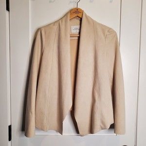 KOAJ Women's Open Front Faux Suede Cream Blazer Jacket Career Office Size Medium
